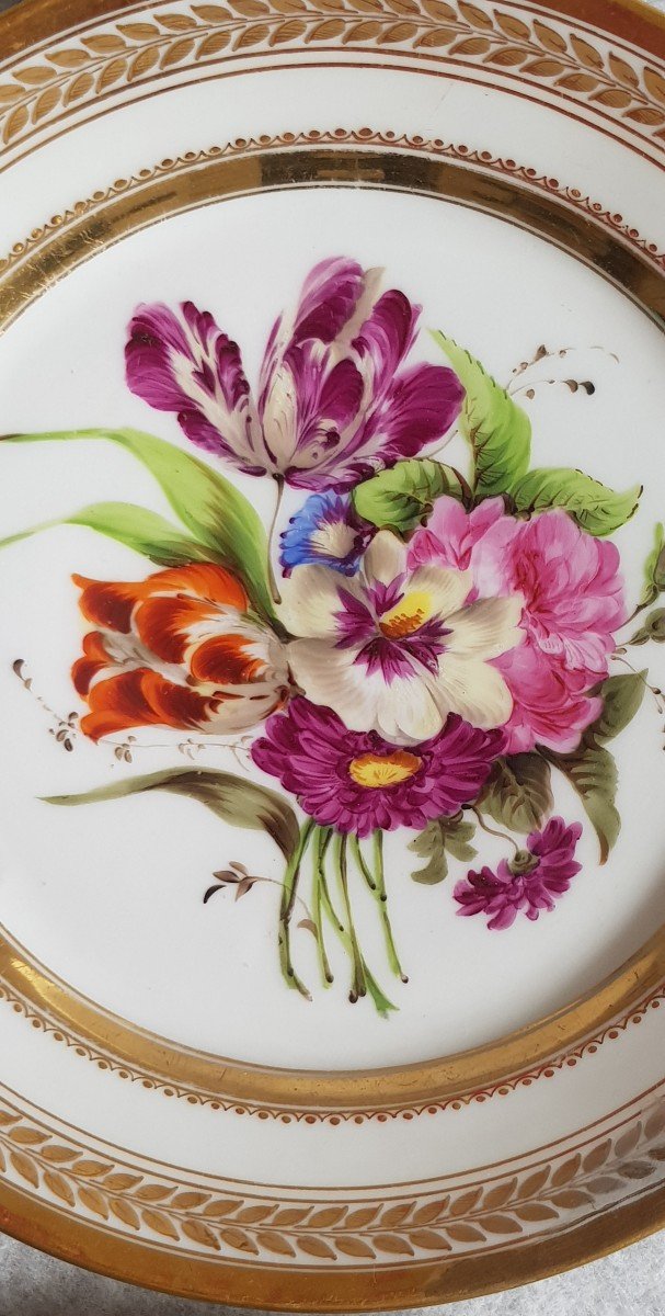 Plate Paris Porcelain Decor Bouquet Of Flower Restoration Period 21.5 Cm Diameter-photo-2