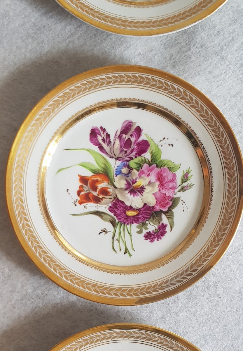 Plate Paris Porcelain Decor Bouquet Of Flower Restoration Period 21.5 Cm Diameter-photo-2