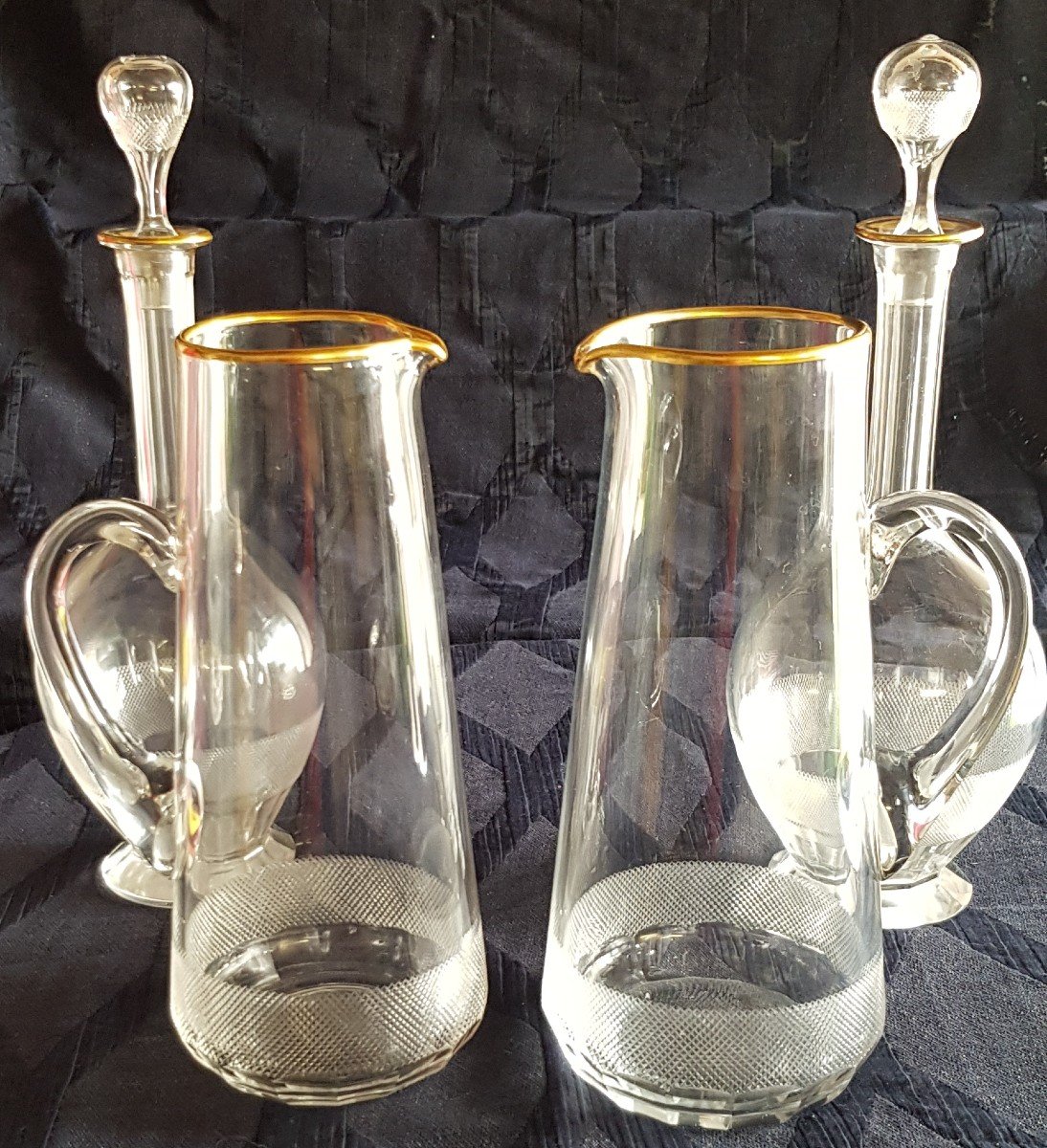 Lot 2 Carafes Et 2 Cruches Anciennes En Cristal Taillé 