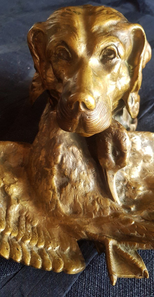 Inkwell In Bronze XIX S Head Of Hunting Dog-photo-3