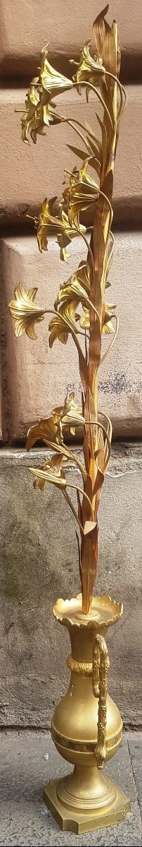 Porte-paume En Bronze Avec Longue Branche De Fleurs De Lys-photo-3