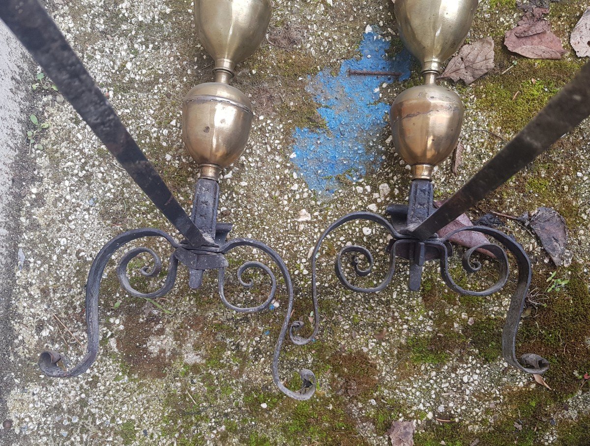 Old Andirons In Wrought Iron And Bronze XVIII S-photo-5