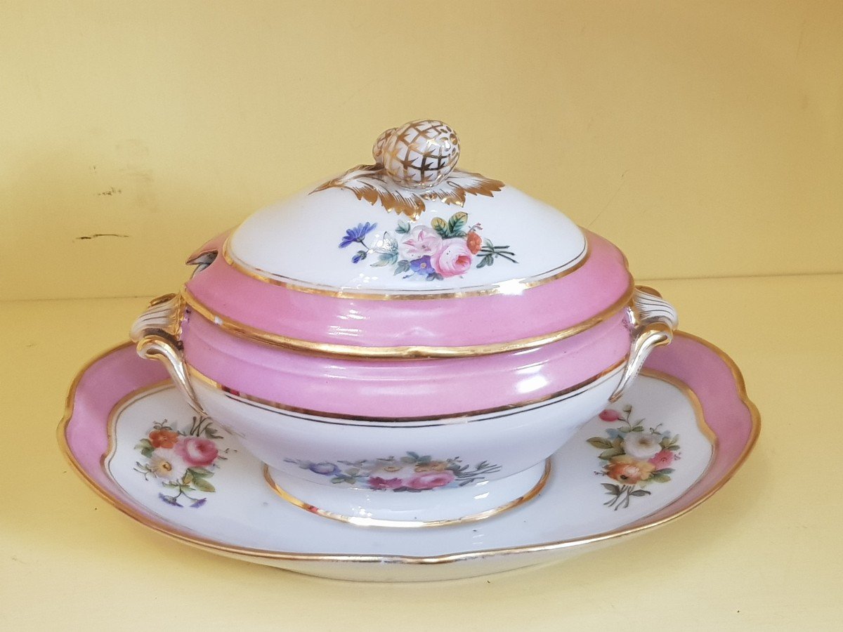 Saucière Ancienne  En Porcelaine De Paris Riche Décor De Fleurs-photo-2