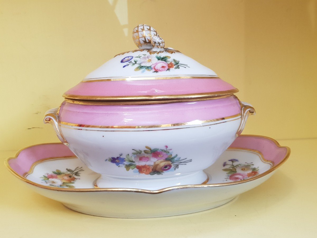 Saucière Ancienne  En Porcelaine De Paris Riche Décor De Fleurs-photo-3