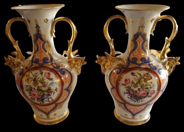 Pair Of Louis Philippe Porcelain Vases H 32 Cm