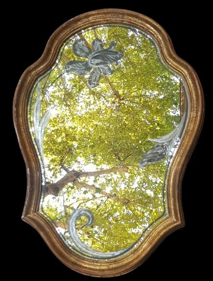 Mirror Wall Mirror Engraved Art Nouveau Style Golden Wood Frame 50x72 Cm-photo-2