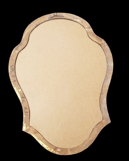 Mirror Wall Mirror Engraved Art Nouveau Style Golden Wood Frame 50x72 Cm-photo-3