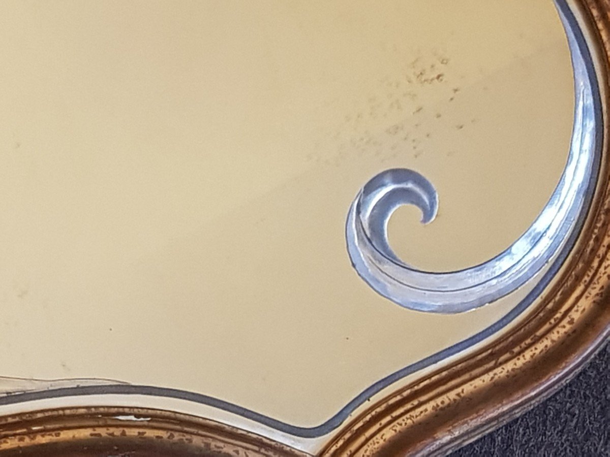 Mirror Wall Mirror Engraved Art Nouveau Style Golden Wood Frame 50x72 Cm-photo-4