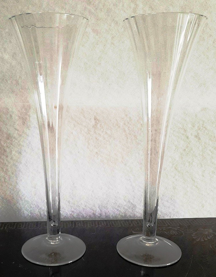 6 Large Old Champagne Flutes In Blown Glass Height 25 Cm-photo-4