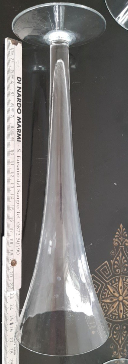 6 Large Old Champagne Flutes In Blown Glass Height 25 Cm-photo-3