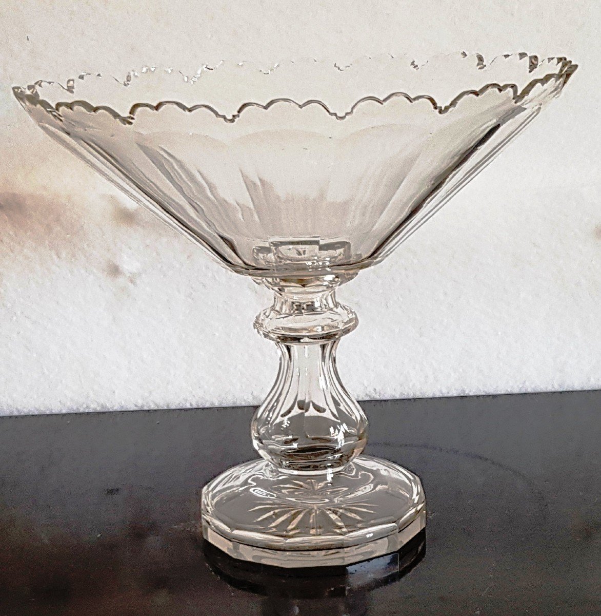 Grande Coupe Sur Pied En Cristal Taillé XIXs  Diam 27 Cm-photo-3