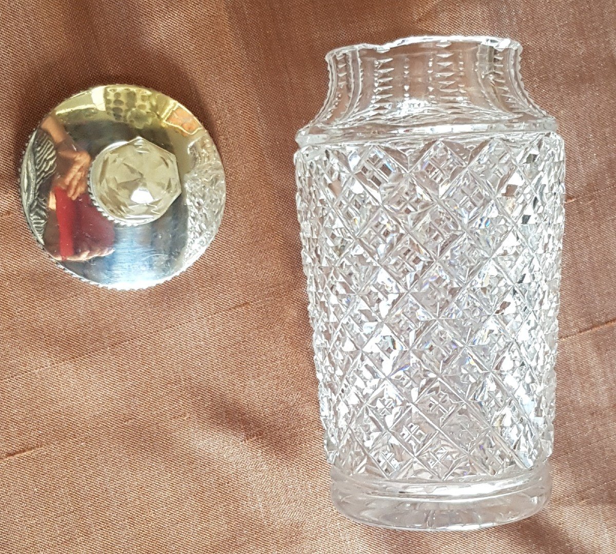 Antique Oil Cruet In Sterling Silver 4 Bottles In Cut Bohemian Crystal, Mitteleurope XIX S-photo-4