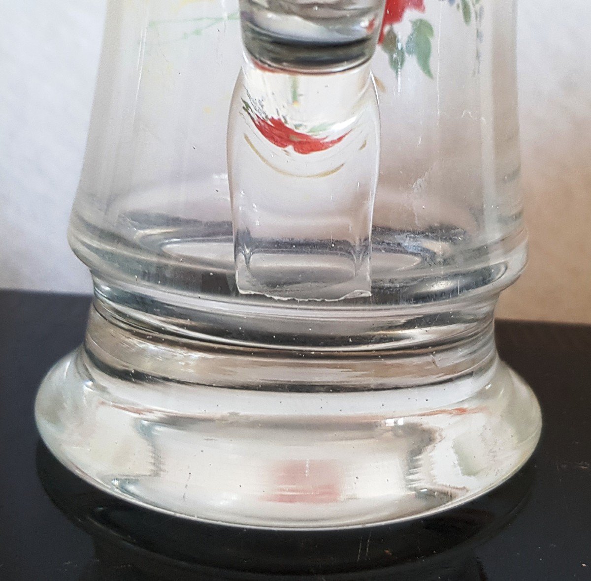 Ancienne chope  Allemande  Souvenir d'Allemagne Zum Andenken En Verre  émaillé Couvercle étain-photo-1