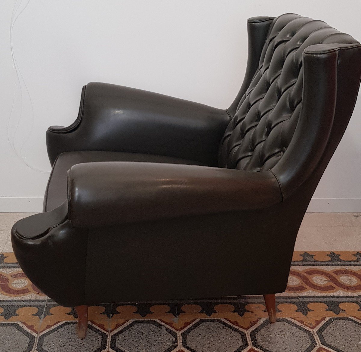 1950s Bergère Armchair Upholstered Backrest-photo-3