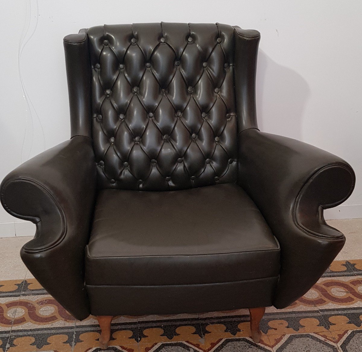 1950s Bergère Armchair Upholstered Backrest
