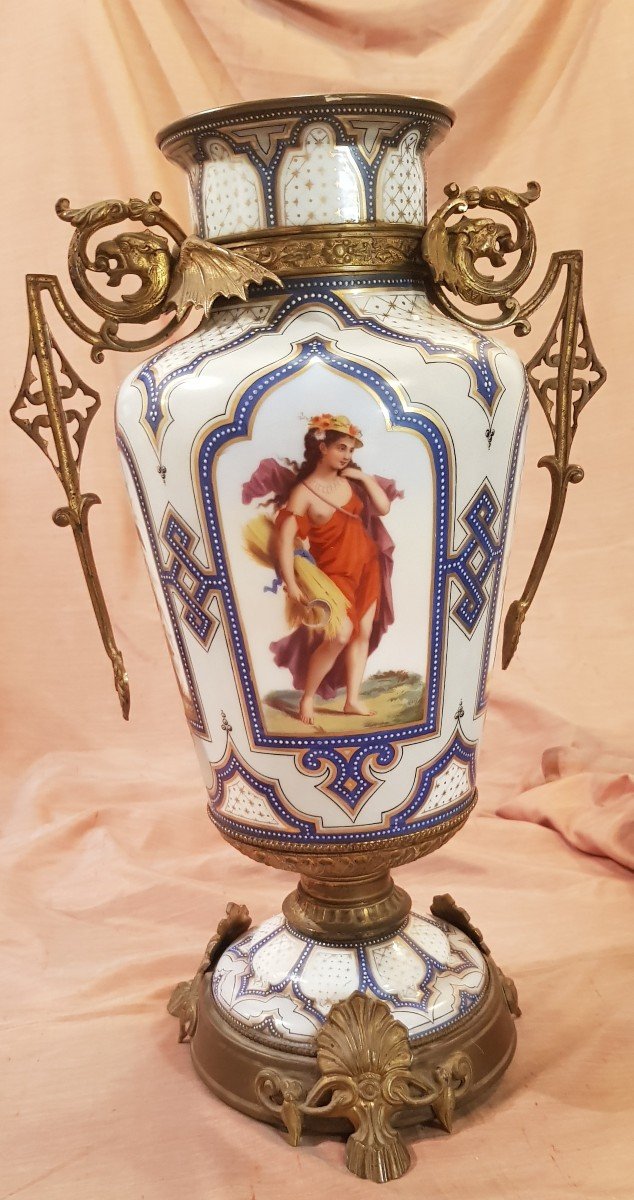 Very Beautiful Painted Opaline Lamp Base XIX S 45 Cm High
