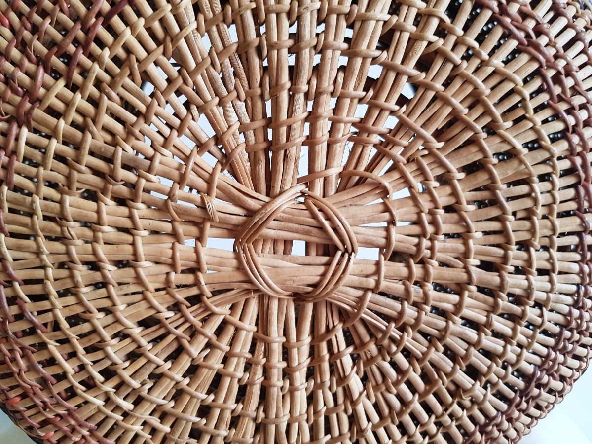 Old Braided Straw Basketry Basket H. 30 Cm-photo-1