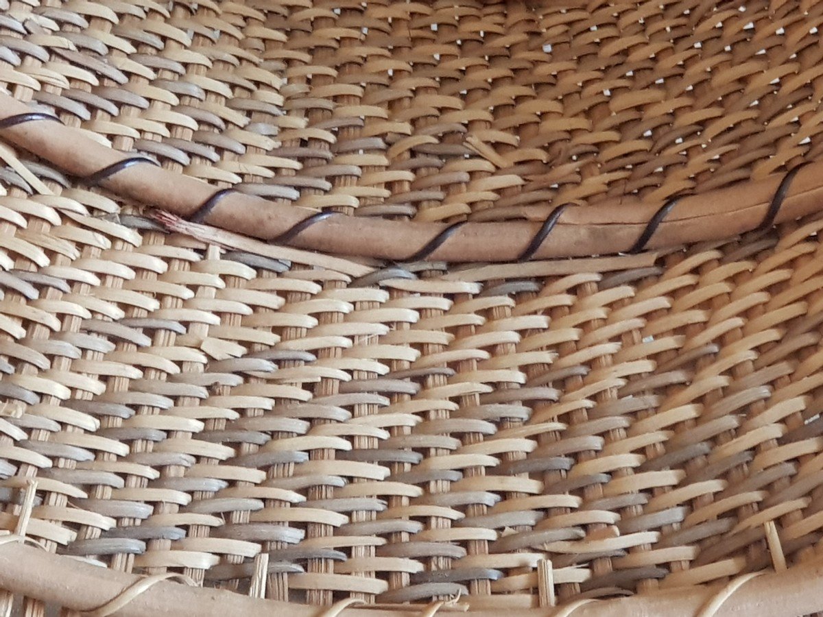 Old Braided Straw Basketry Basket H. 30 Cm-photo-7