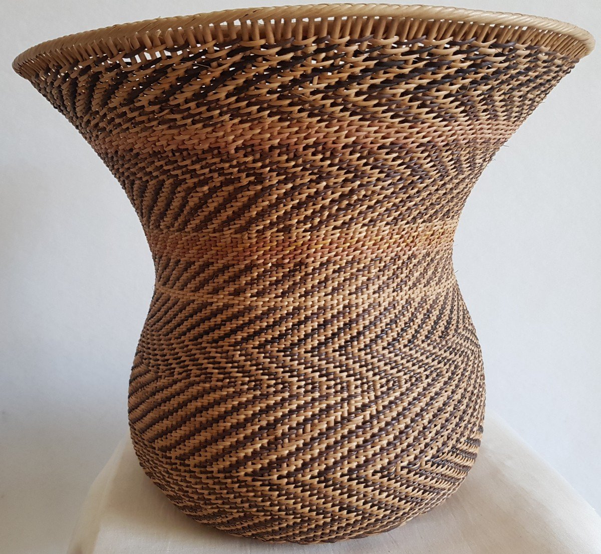 Old Braided Straw Basketry Basket H. 30 Cm