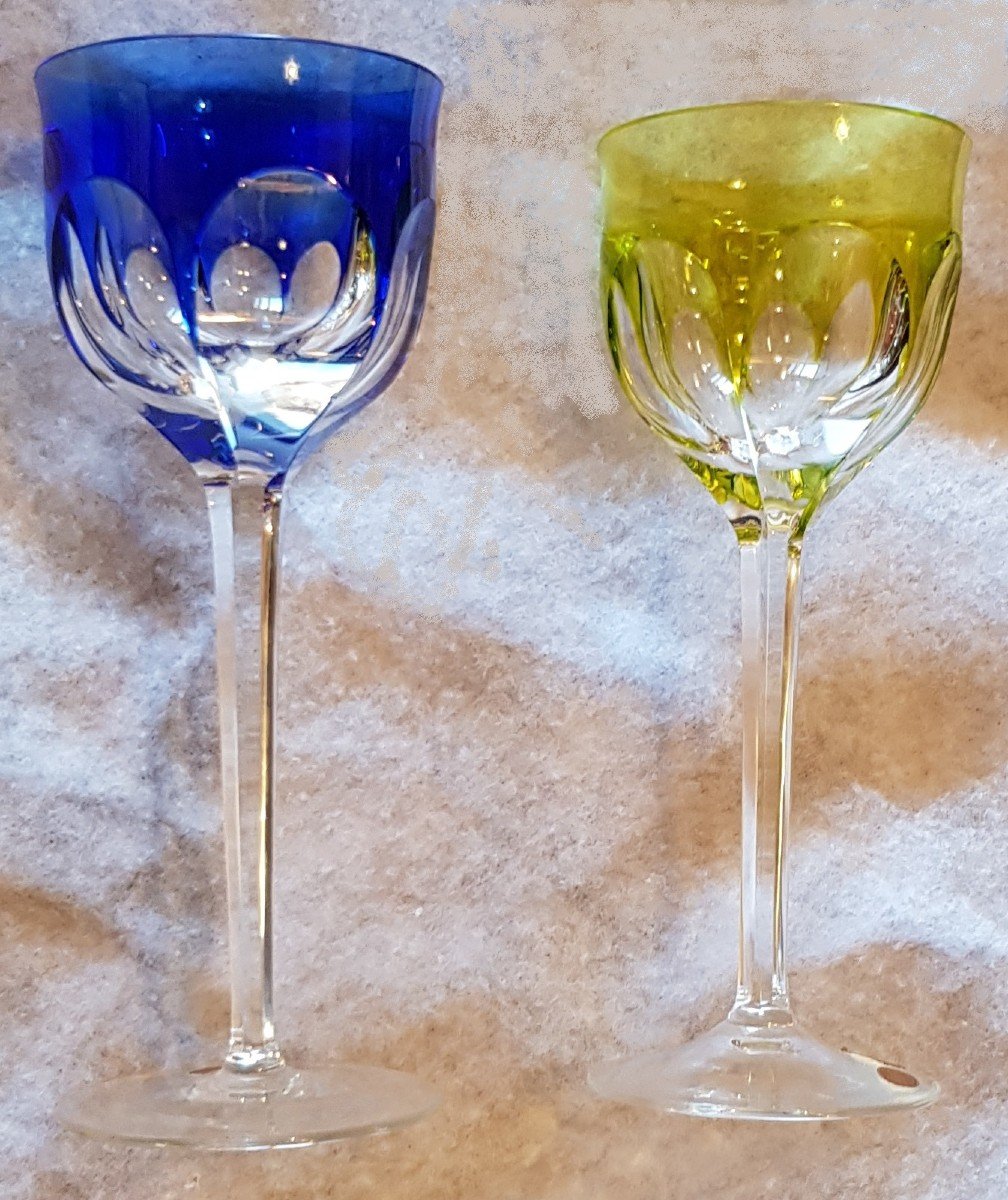  Paire De Verres Calice En Cristal Coloré Moser Cm 19,,5  H-photo-2