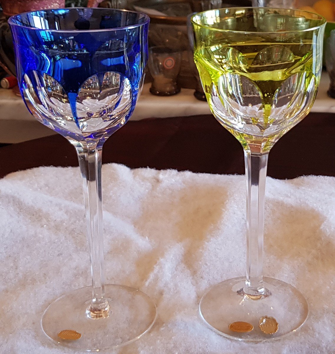Pair Of Moser Colored Crystal Chalice Glasses Cm 19,, 5 H