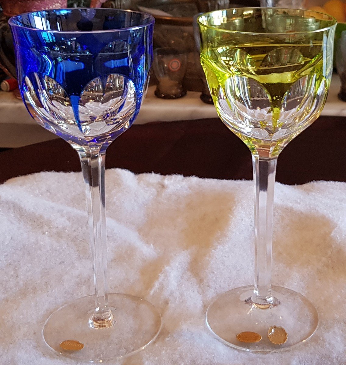  Paire De Verres Calice En Cristal Coloré Moser Cm 19,,5  H