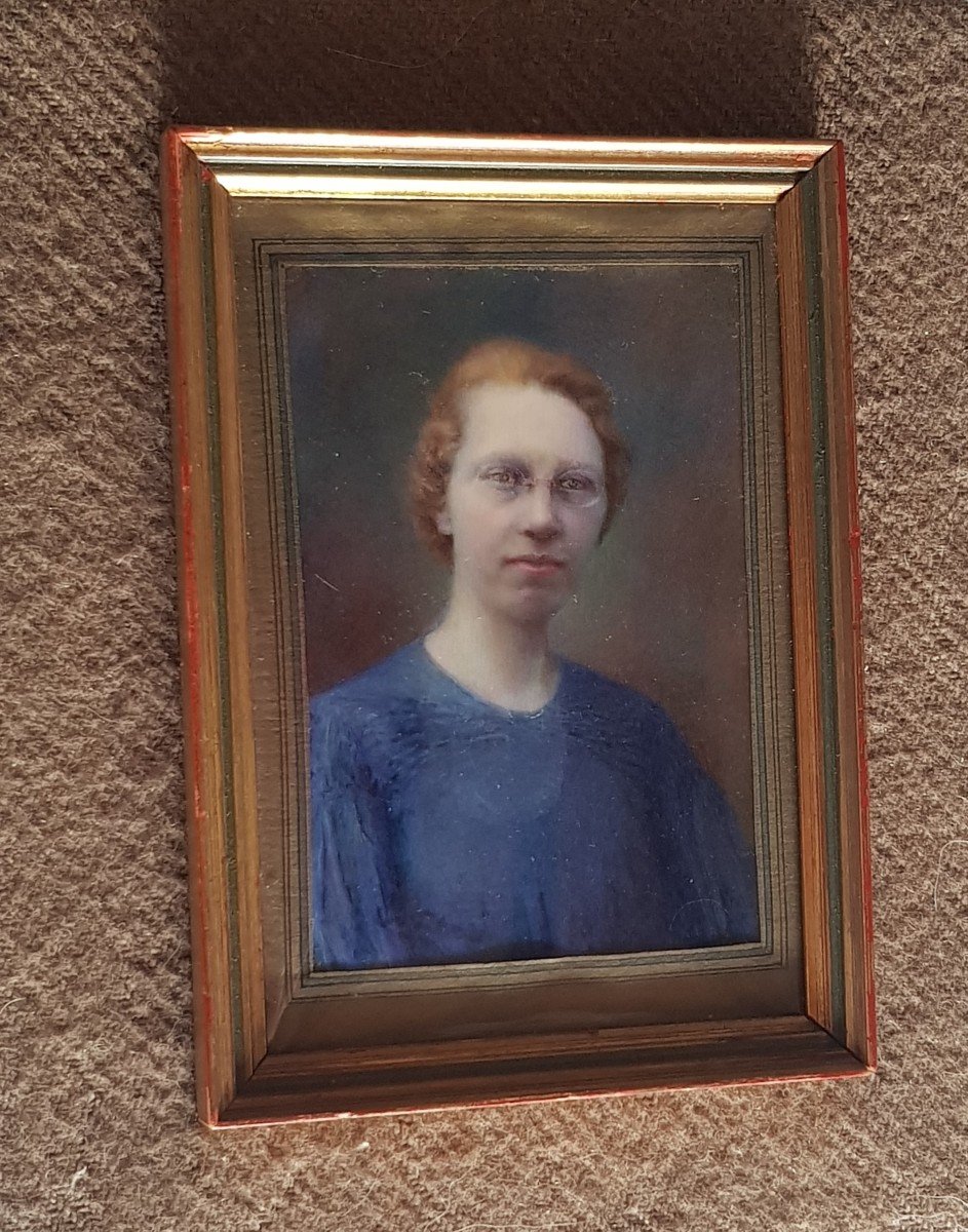 Miniature Former Painter Madeleine Delaporte Dated 1937 Portrait Young Woman 17.5x12.5 Cm-photo-2