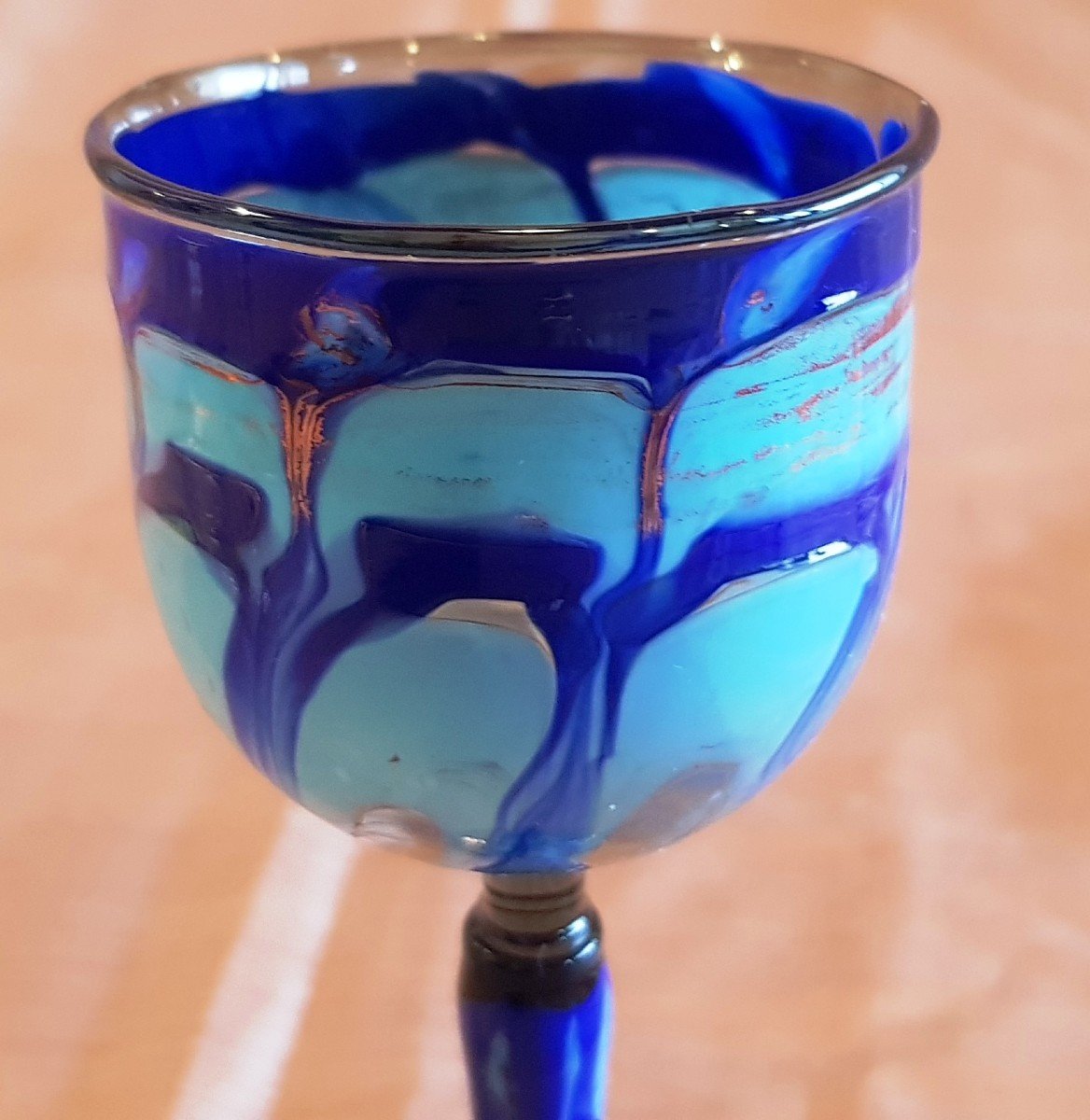 Small Liqueur Glass In Turquoise Blue Variegated Glass-photo-1