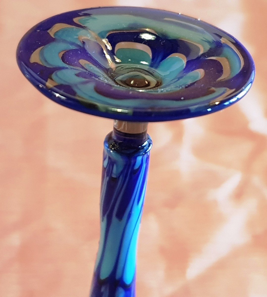 Small Liqueur Glass In Turquoise Blue Variegated Glass-photo-4