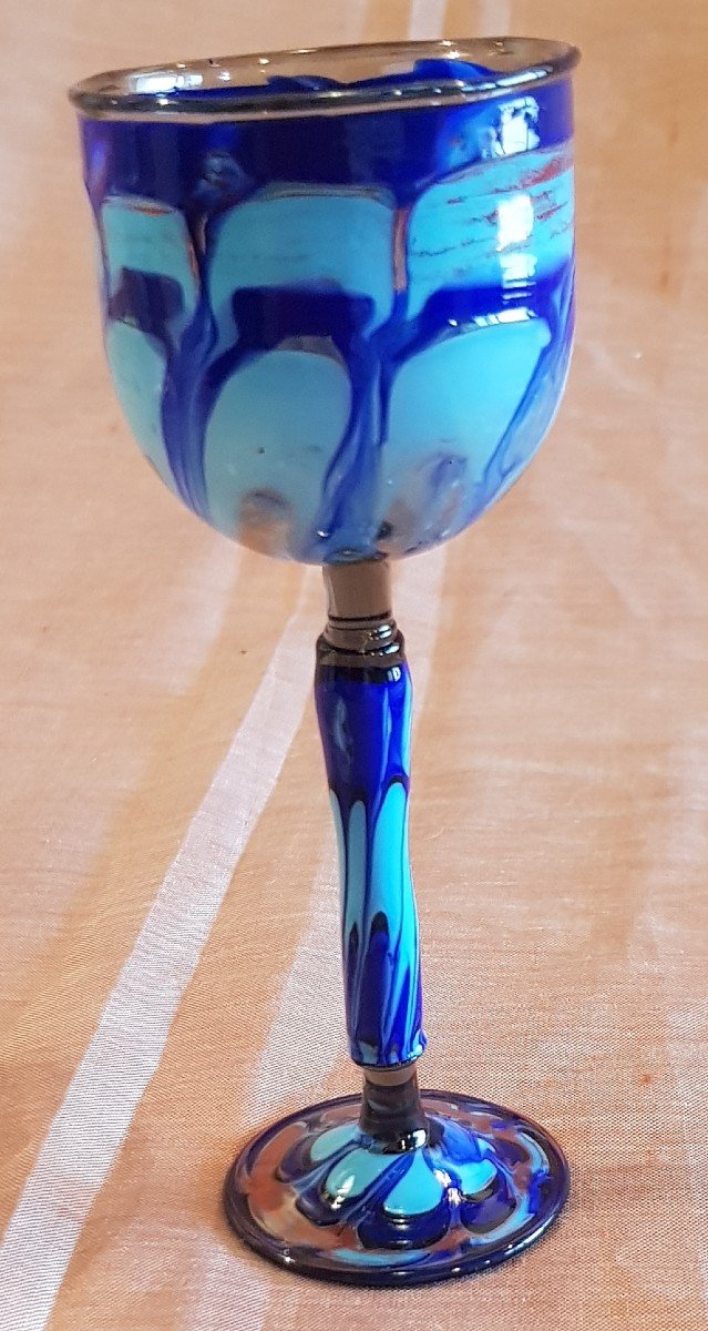 Small Liqueur Glass In Turquoise Blue Variegated Glass