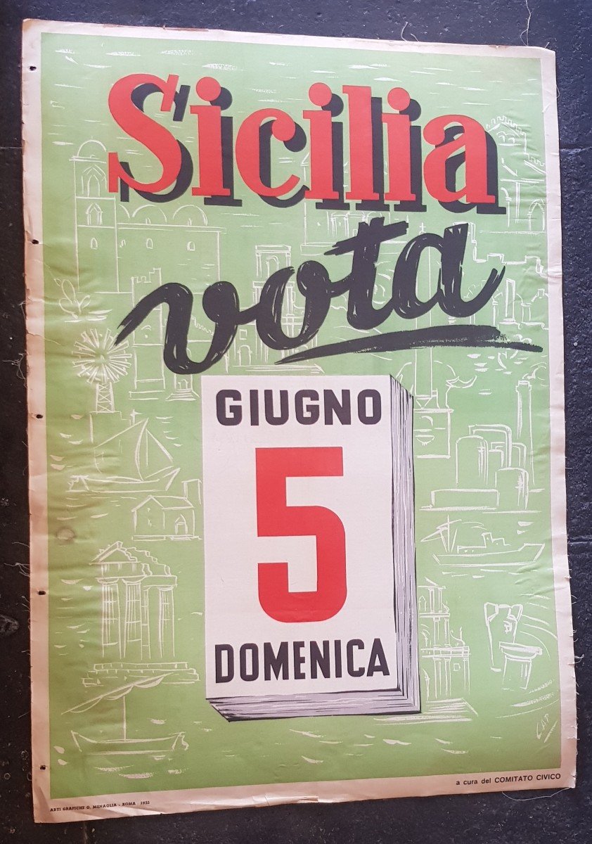 Two Anti-communist Electoral Propaganda Posters Italy Sicily June 1955-photo-3