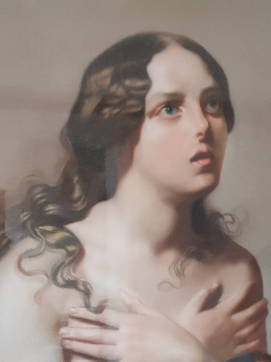  Tableau Pastel Marie Madeleine Signé Eug. Lemonnier 1859 Cm 55x67-photo-4