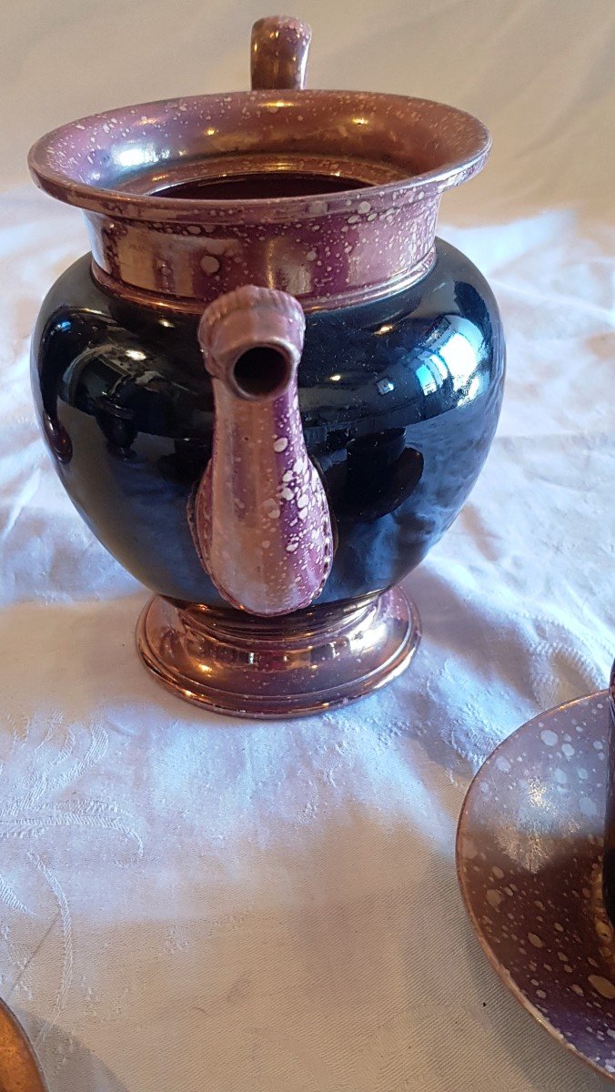 Iridescent Earthenware Coffee Service Manufacture Sarreguemines Empire Period-photo-4