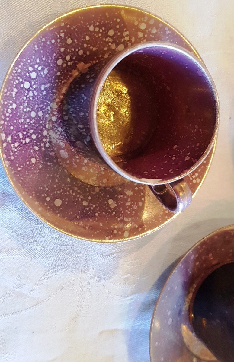 Iridescent Earthenware Coffee Service Manufacture Sarreguemines Empire Period-photo-5