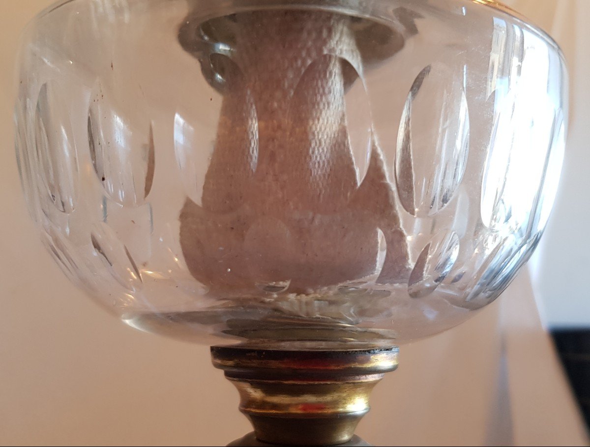 Paire De Lampes à Petrole  XIXs  Bronze Et Cristal-photo-4
