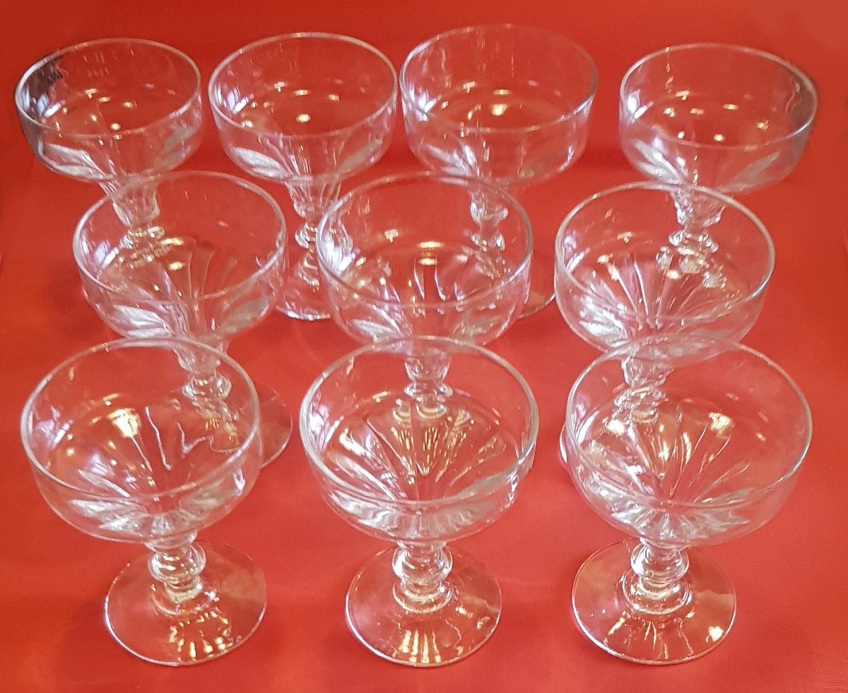 Series Of 10 Old Cups On Foot In Cut Crystal-photo-2