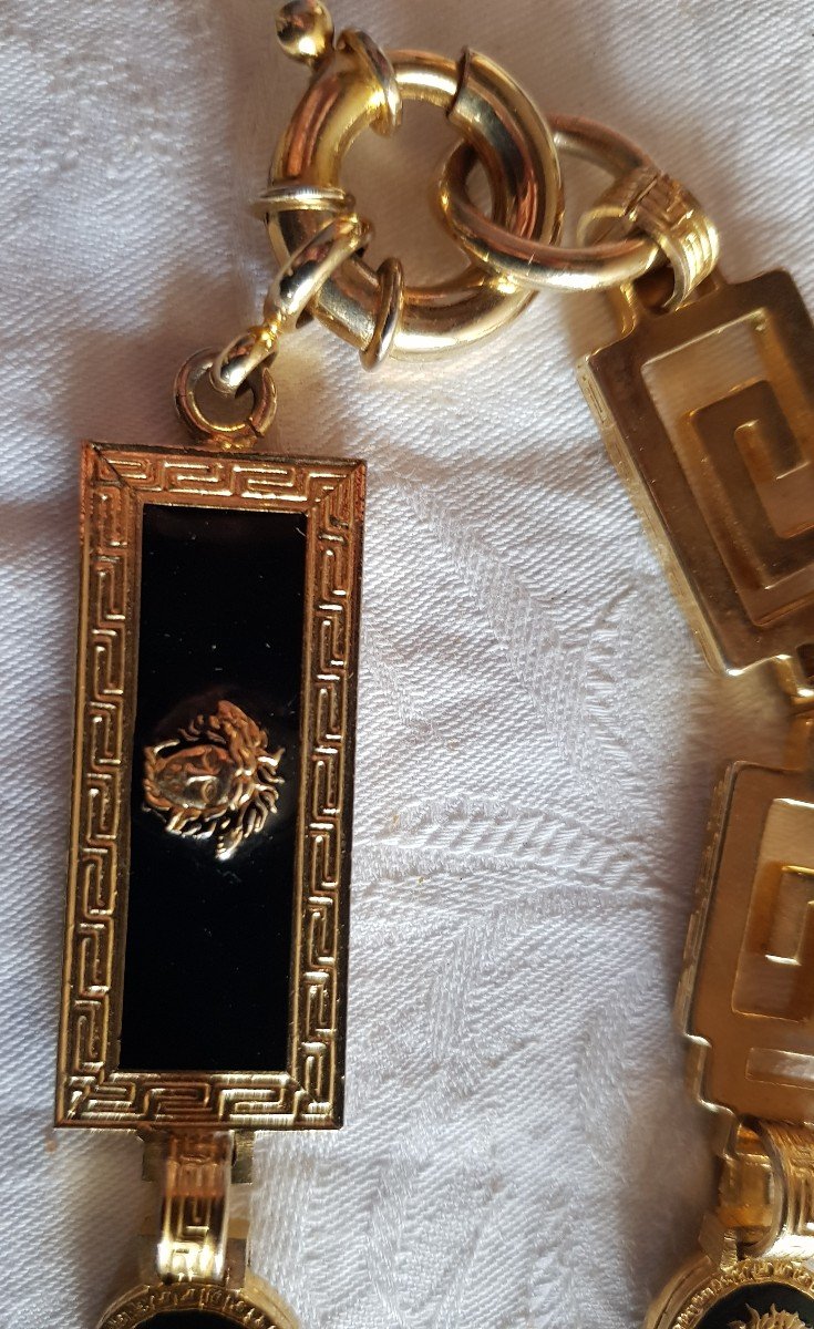 Long Necklace 1980 Gianni Versace Gold Metal Chain And Black Enamel 50 Cm-photo-3