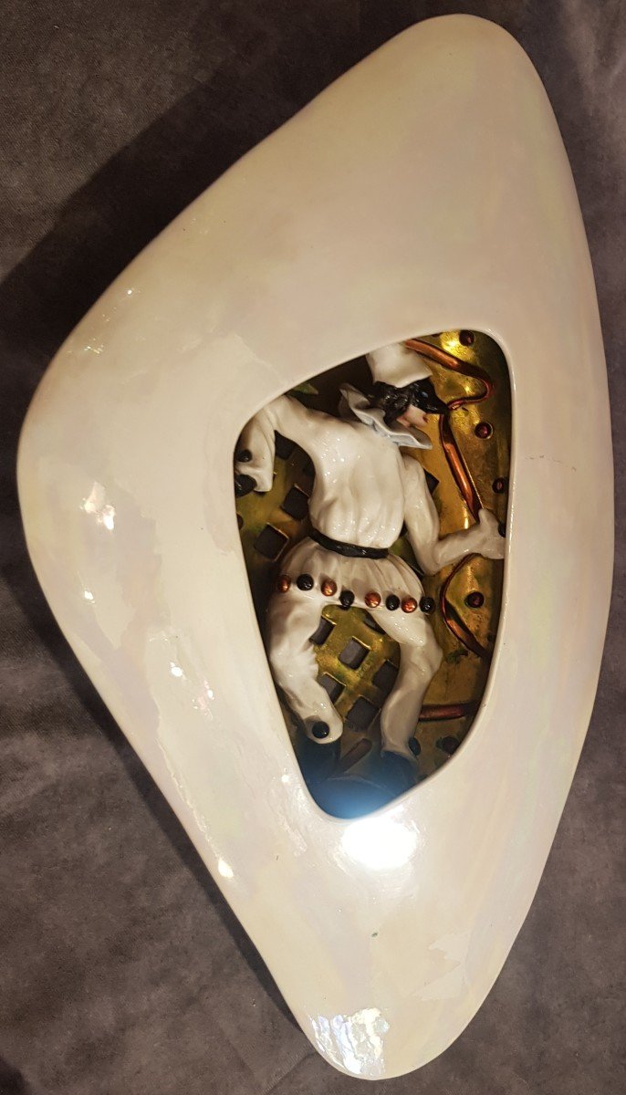 Earthenware Wall Lamp Alcyone Marostica Pulcinella 1950s Luigi Carron-photo-2