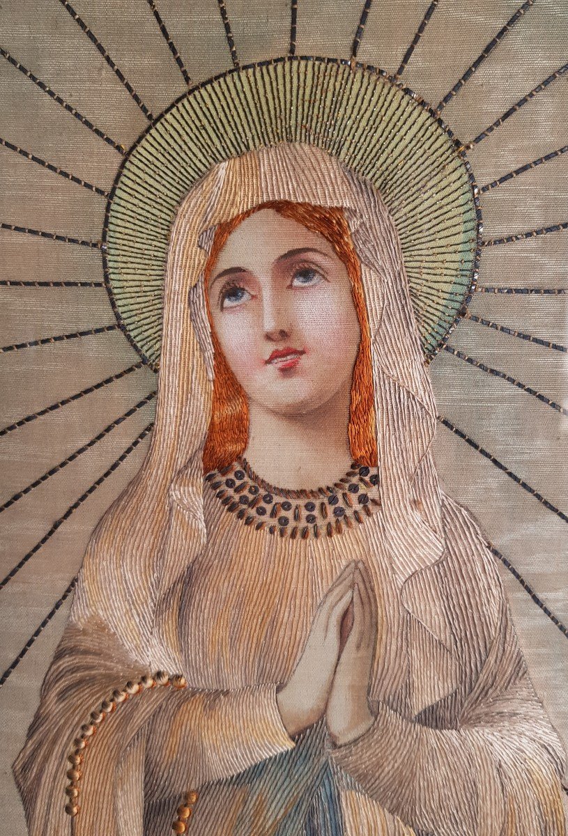 Virgin Of Fatima Painted And Embroidered Painting Art Nouveau-photo-6