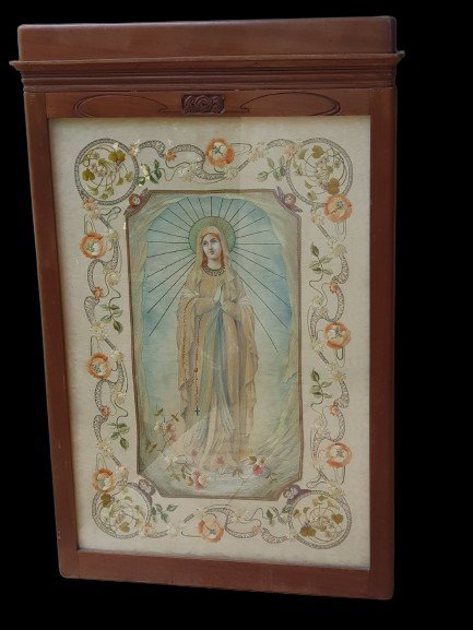 Virgin Of Fatima Painted And Embroidered Painting Art Nouveau