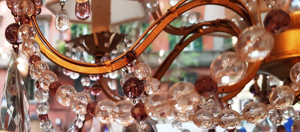 Cage Chandelier In Iron And Crystal Drops-photo-4