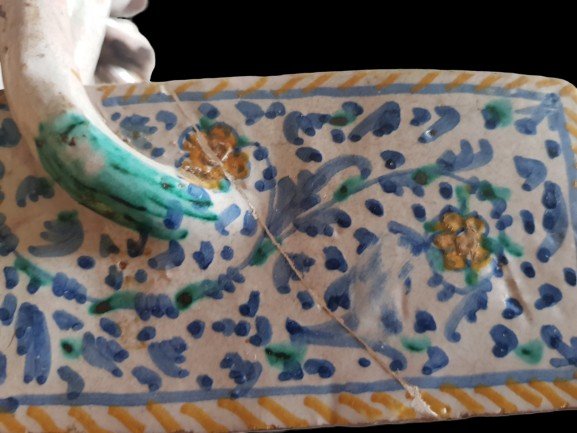 High Period Earthenware Basket Dated 1589 Polychrome Decor Heraldic Coat Of Arms 24x12x14 Cm-photo-2