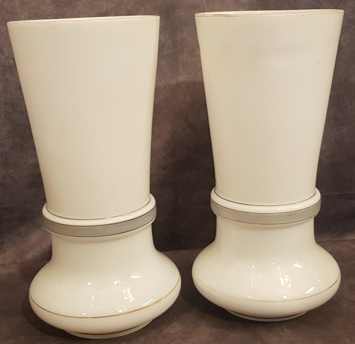 Pair Of Vases In Painted White Opaline XIXs H 31 Cm-photo-4