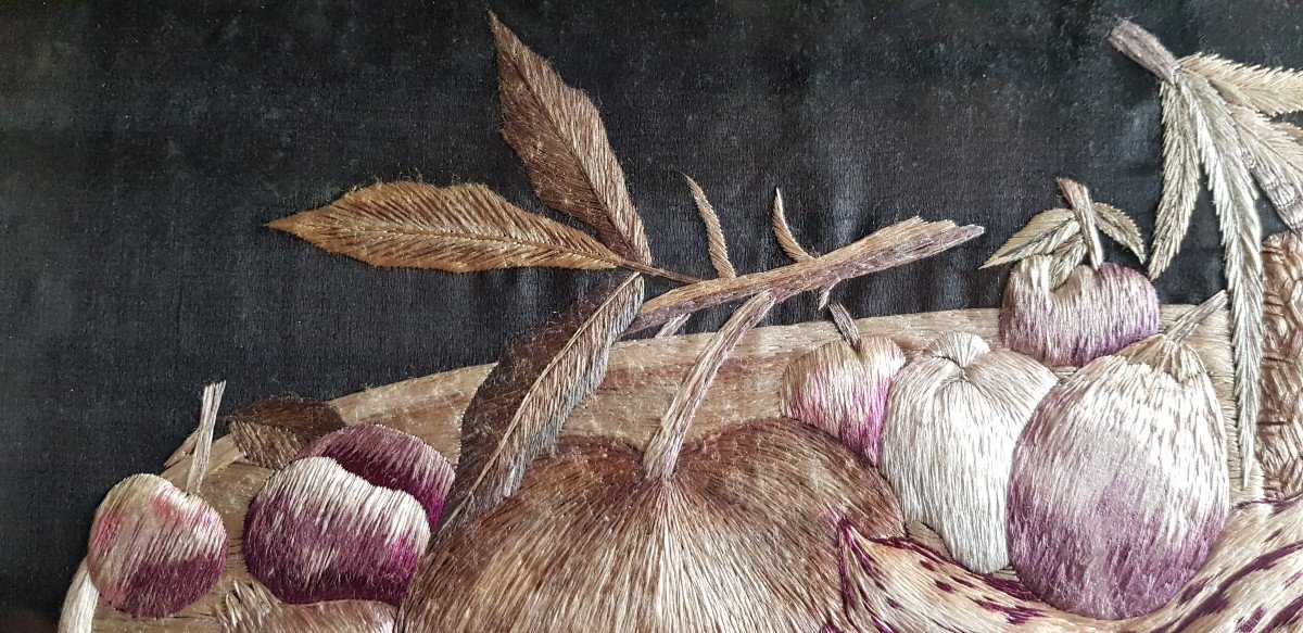 Still Life With Fruits Embroidery Needle Painting On Silk China Early XXs-photo-3