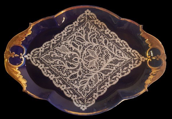 Plateau Ancien Début XX S Società Ceramica Lombarda Faience Bleu émaillée 
