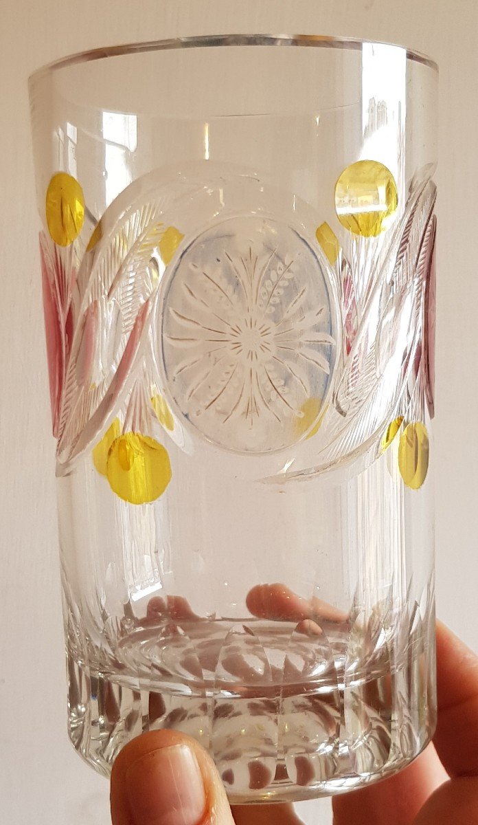 Verre Ancien Lourd Cristal De Bohême époque Biedermeier Couronne Et Fleurs Gravés H 13 Cm-photo-1
