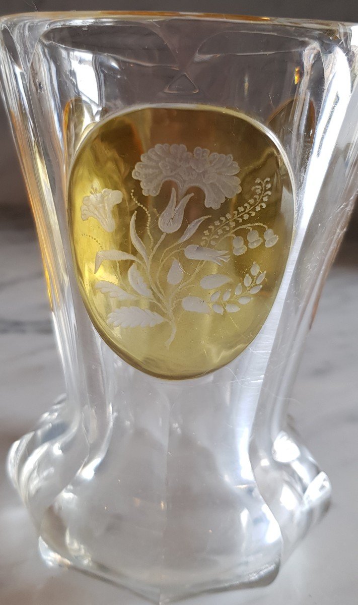 Verre Ancien Cristal De Bohème Biedermeier Taillé Et Gravé Couronne Marquis Monogramme Cds-photo-1