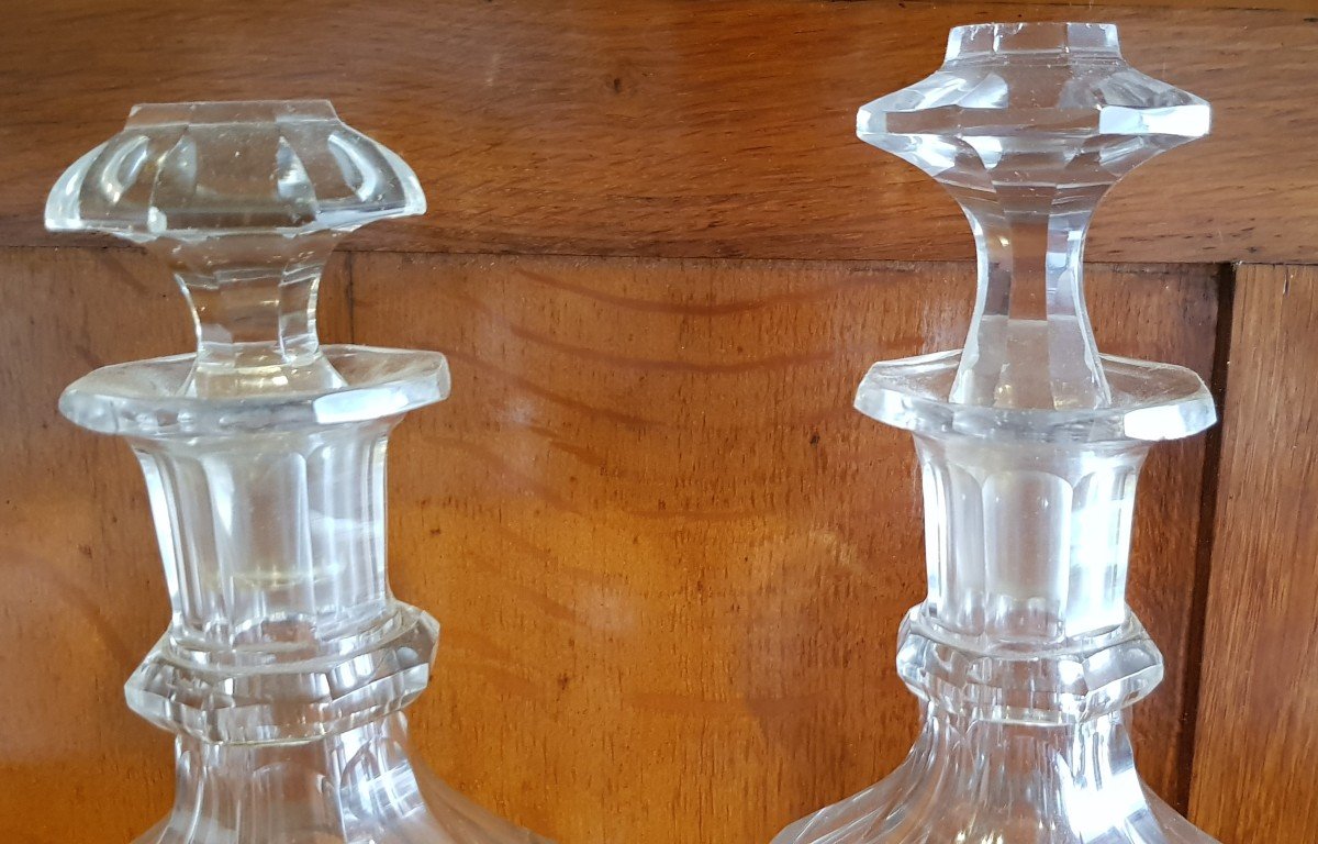 Paire De Carafes bouteilles anciennes  XIX S En Cristal Taillé H 21 Cm-photo-4