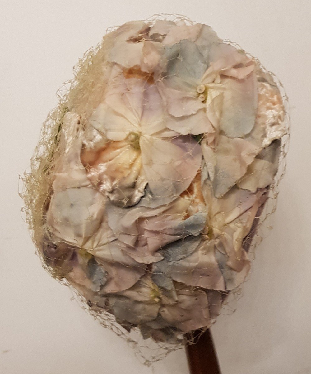 1960s Modisterie Headdress Hat Pastel Flowers And Veil-photo-2