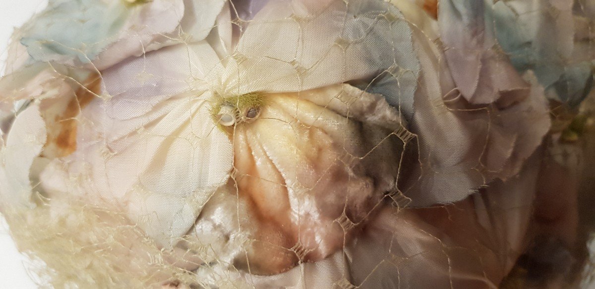 1960s Modisterie Headdress Hat Pastel Flowers And Veil-photo-4